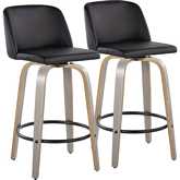 Toriano 26" Swivel Counter Stool in Light Grey Wood & Black Leatherette (Set of 2)